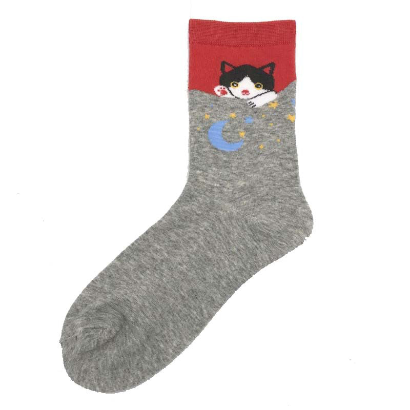 Cartoon Cat Print Socks