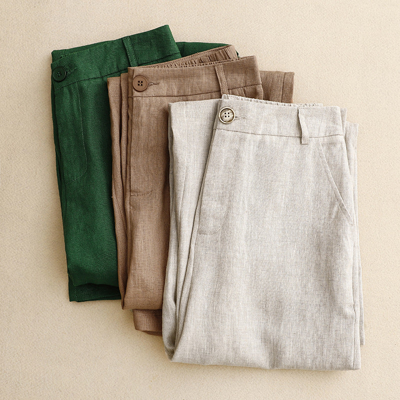 【Cotton and Linen】Solid Colour Casual Trousers