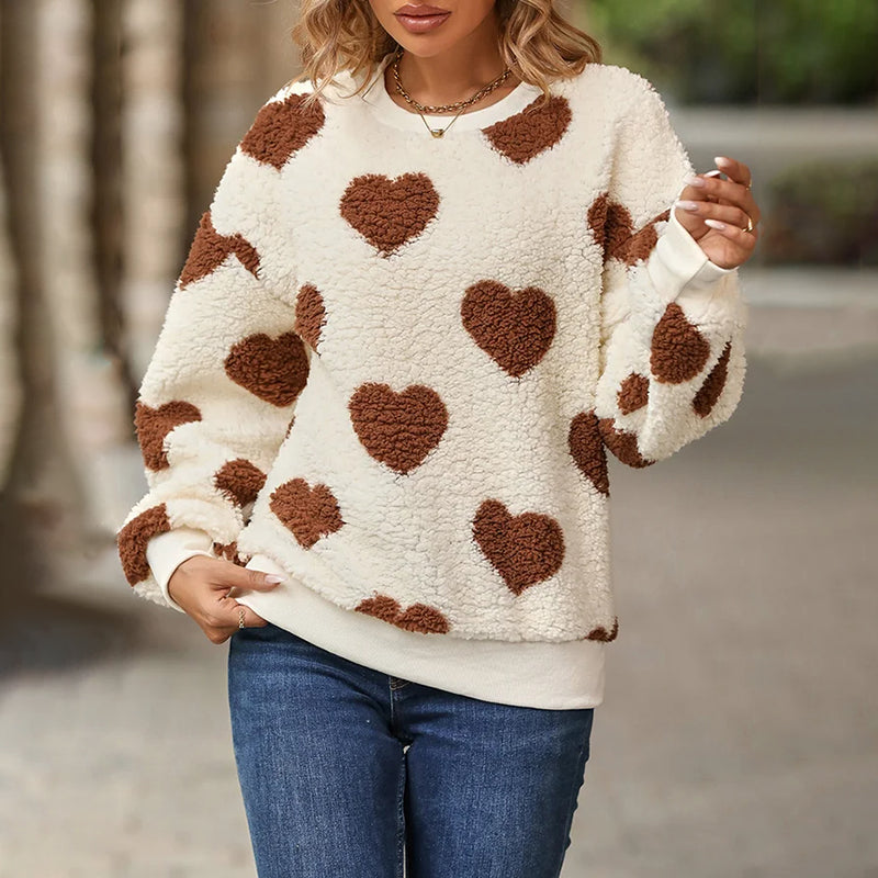 Heart-Print Plush Sweatshirt