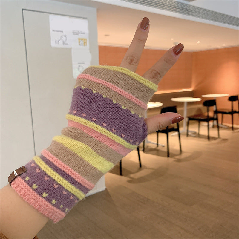 Colourful Striped Warm Gloves