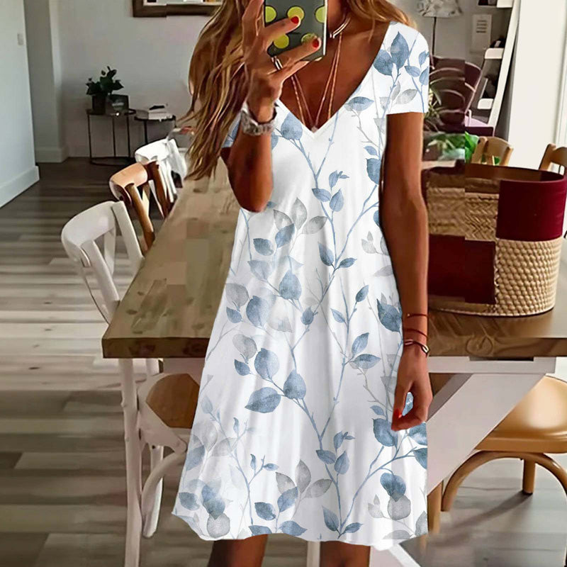 Casual Leaf Print Dress