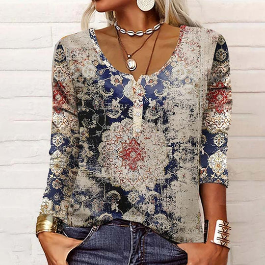 Floral Print Pleated Blouse