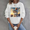 Casual Cat Print Sweatshirt