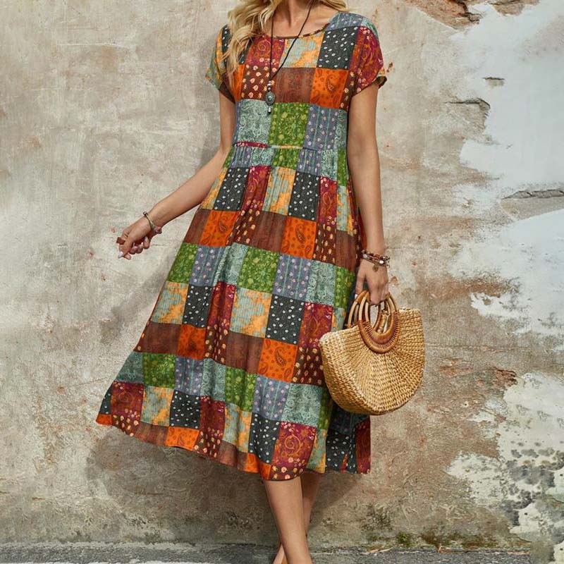 Vintage Ethnic Plaid Dress