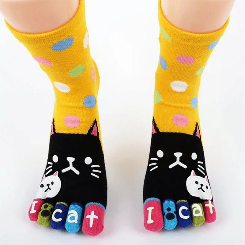 Cartoon Cat 5 Finger Socks