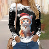 Cat Print Christmas T-Shirt