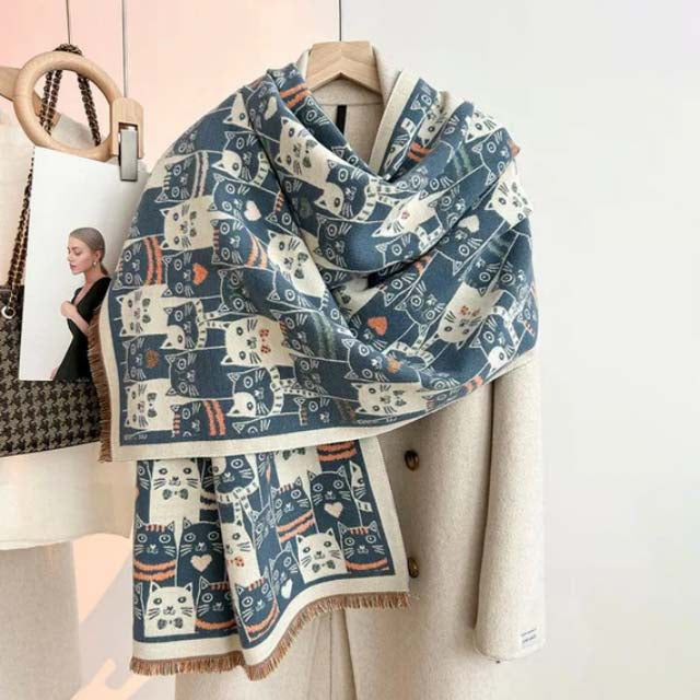 Warm Cat Print Scarf