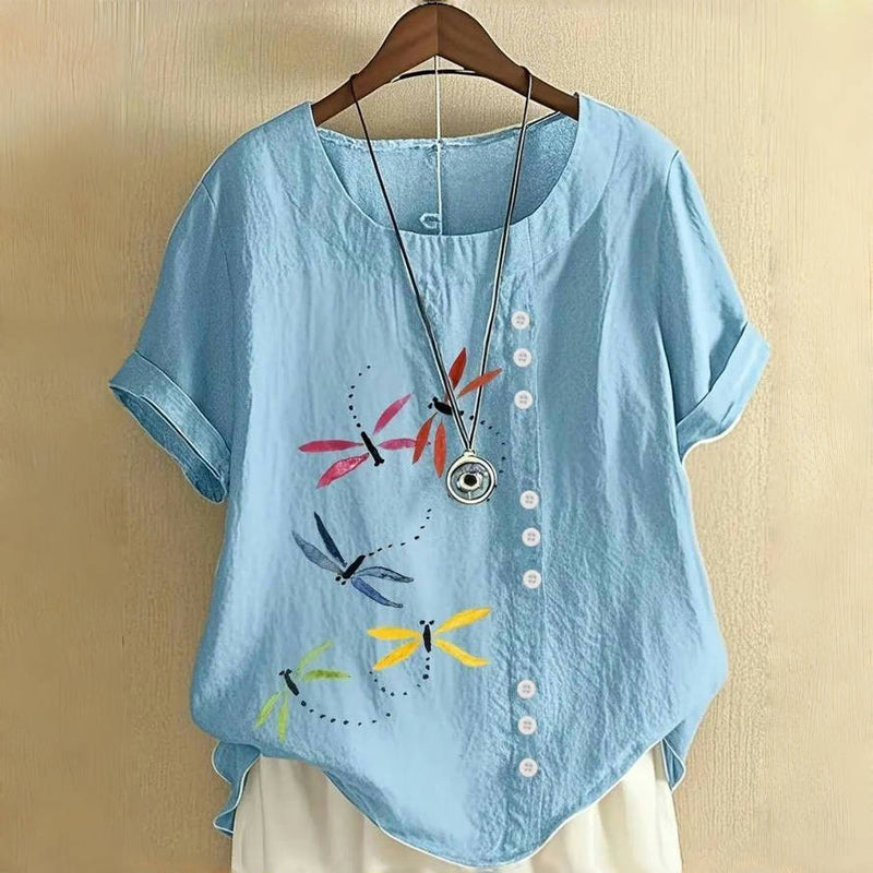 Casual Dragonfly Print Blouse
