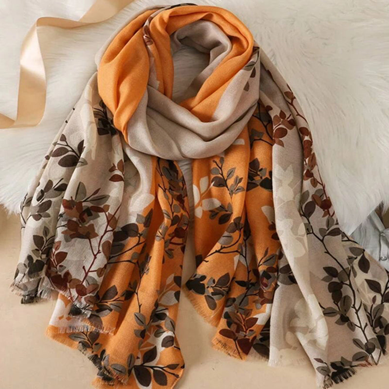 Vintage Leaf Print Scarf