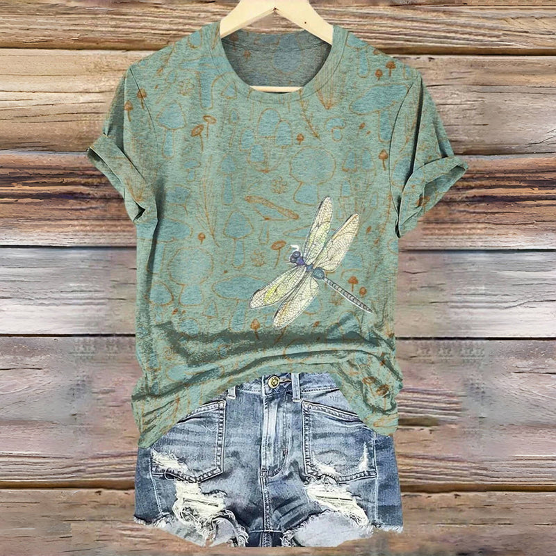 Vintage Dragonfly Print T-Shirt