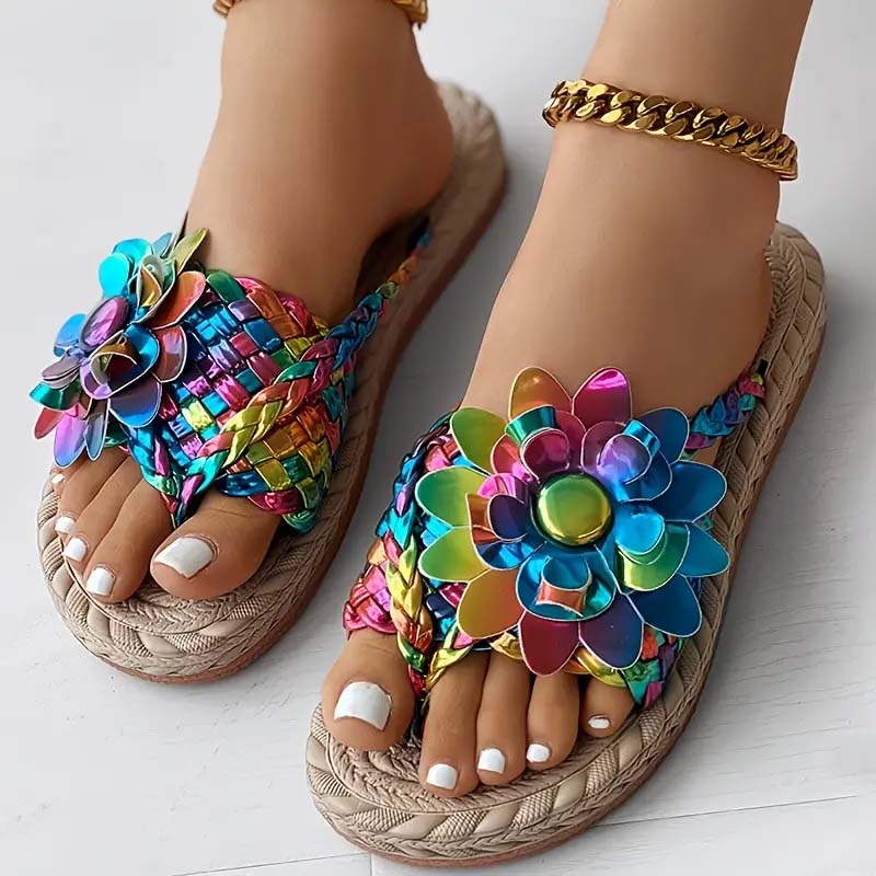 3D Floral Decorative Flat Slippers