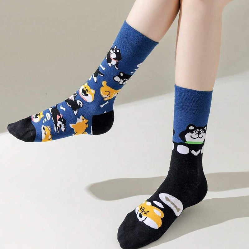 Asymmetrical Animal Print Socks