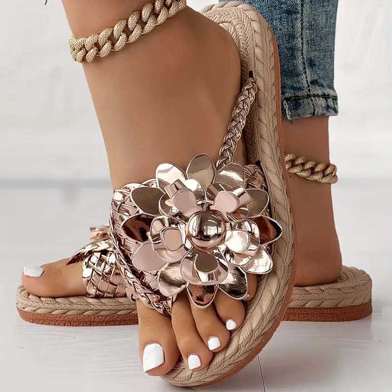 3D Floral Decorative Flat Slippers