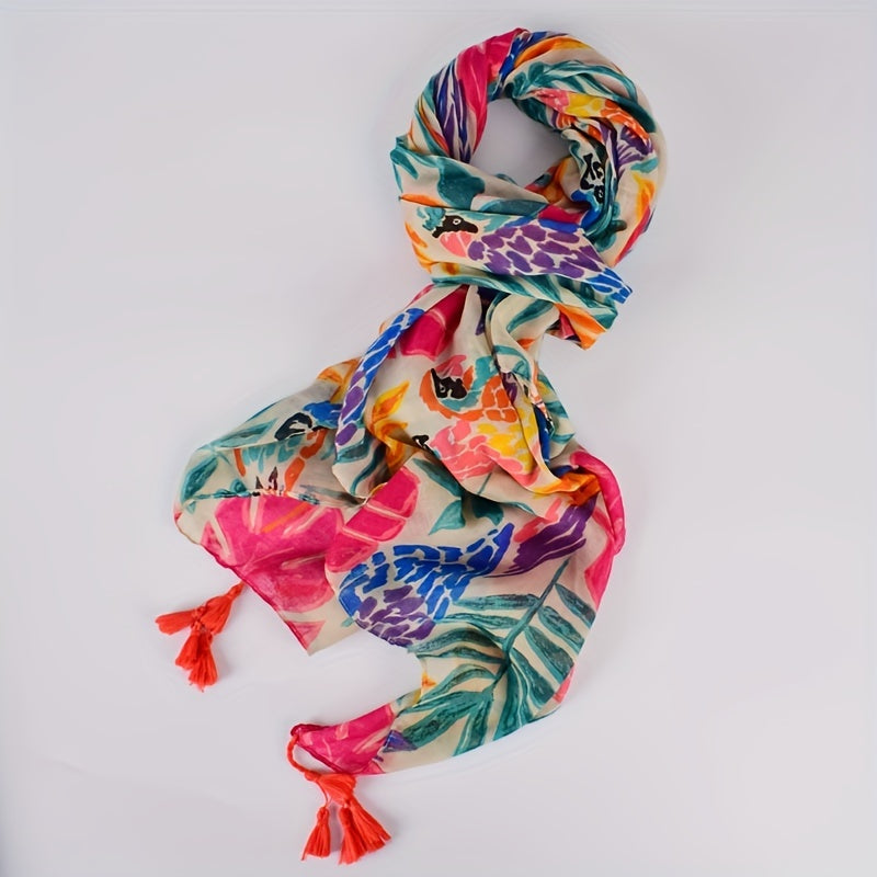 Colourful Leaf Print Scarf