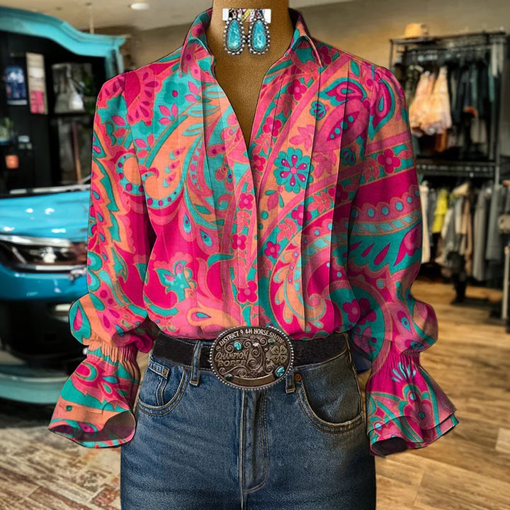 Floral Print Pleated Blouse