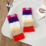 Colourful Striped Plush Gloves