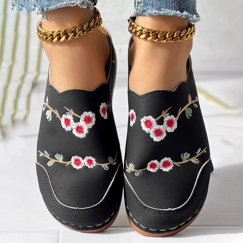 Vintage Floral Embroidered Slippers