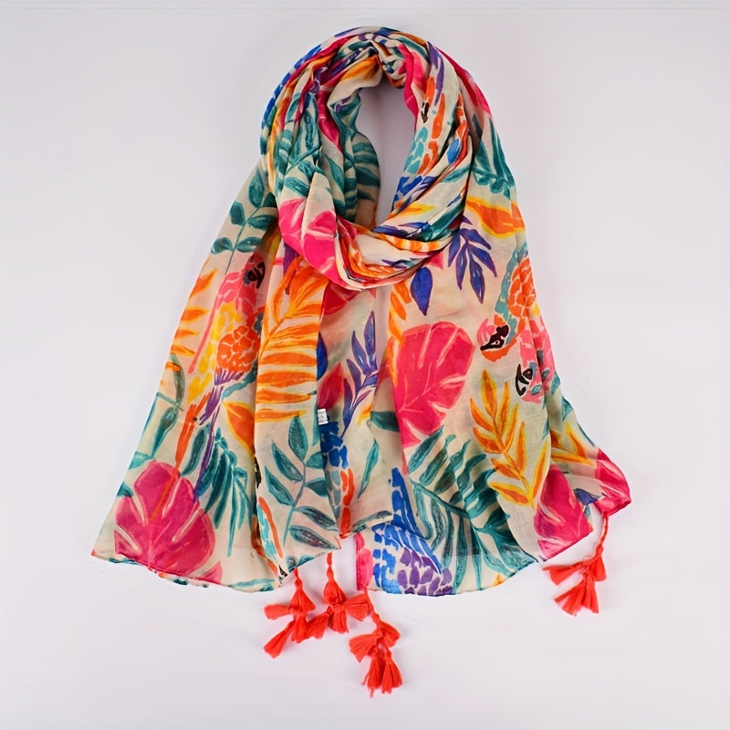 Colourful Leaf Print Scarf