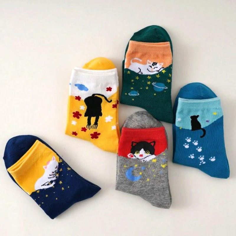 Cartoon Cat Print Socks