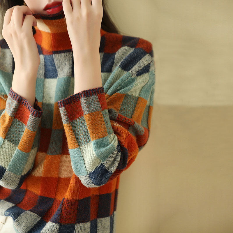 Colourful Plaid Knit Sweater