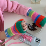 Colourful Striped Plush Gloves