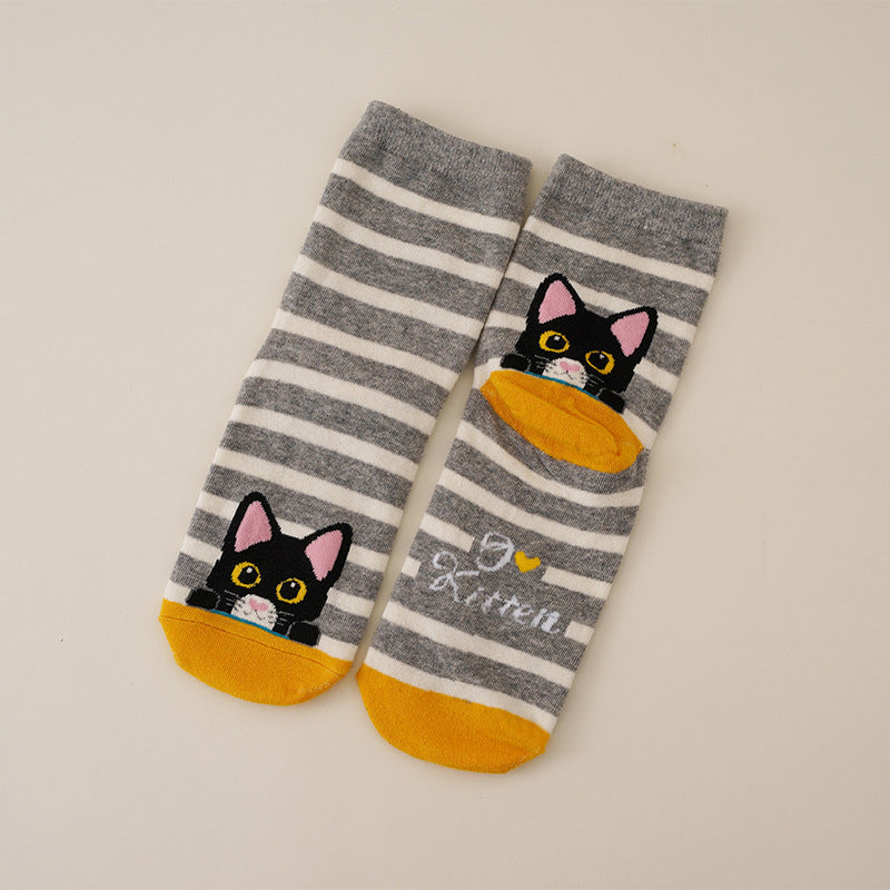 Cartoon Cat Print Socks