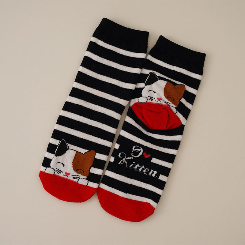 Cartoon Cat Print Socks