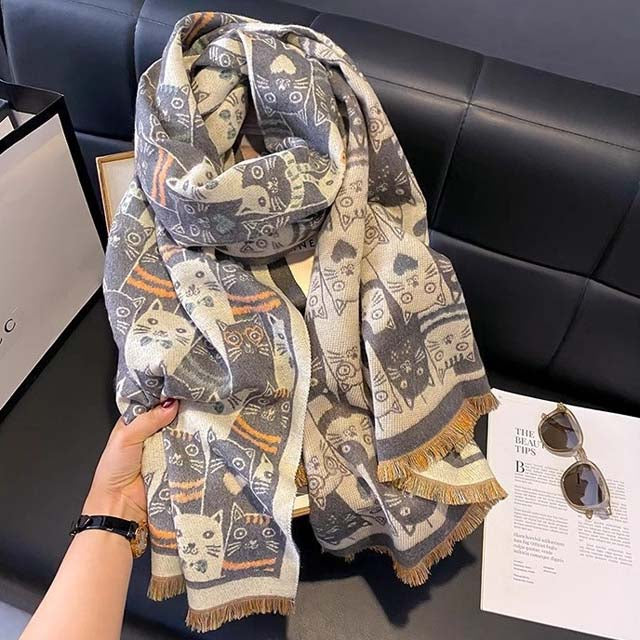 Warm Cat Print Scarf