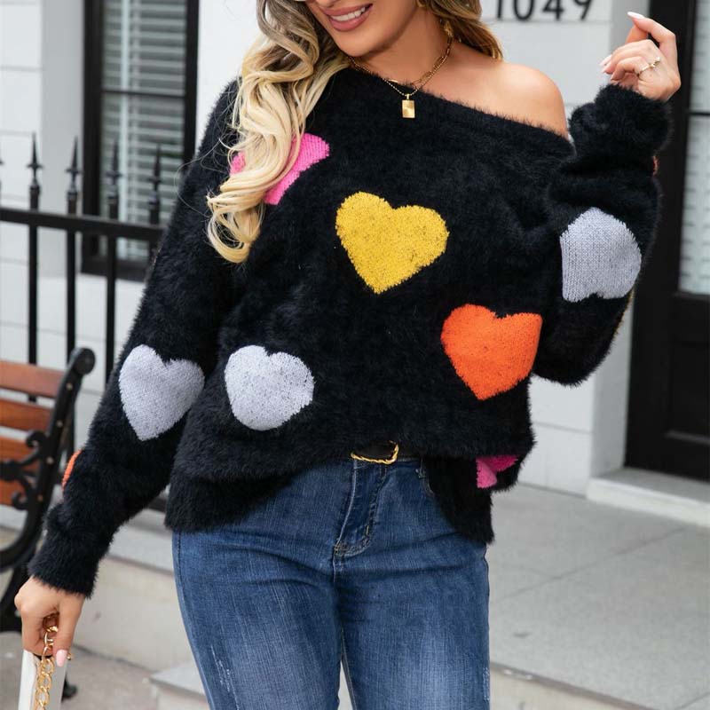 Heart Pattern Knit Sweater