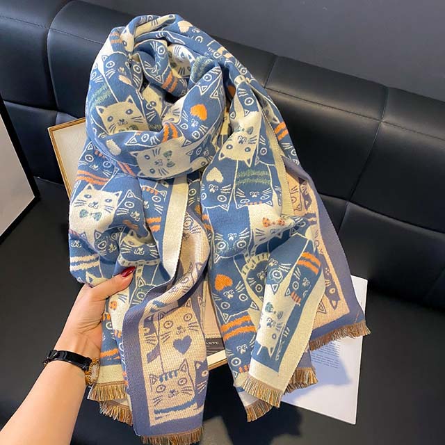 Warm Cat Print Scarf