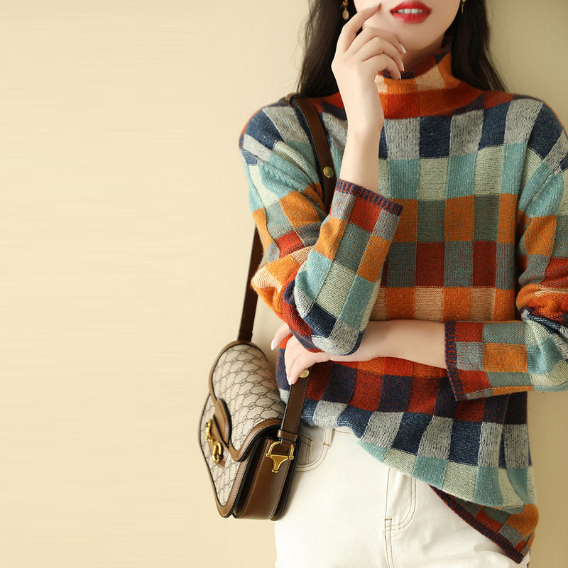 Colourful Plaid Knit Sweater