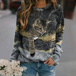 Vintage Cat Print Sweatshirt