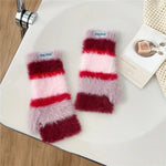 Colourful Striped Plush Gloves