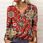 Ethnic Style Floral Print Blouse