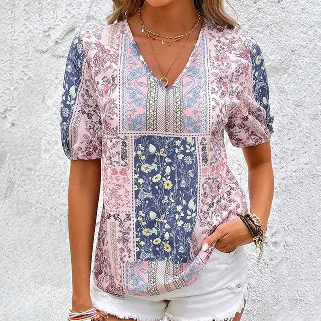 Ethnic Style Floral Blouse