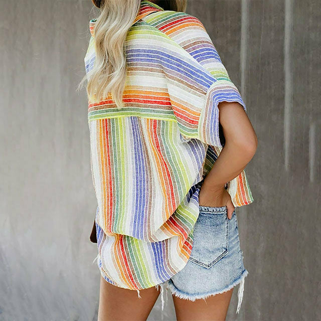 Colorful Striped Casual Blouse