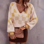 Contrast Color Plaid Sweater