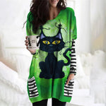 Cat Print Halloween Shirt Dress