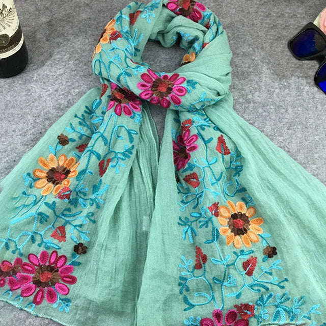 Casual Floral Embroidered Scarf