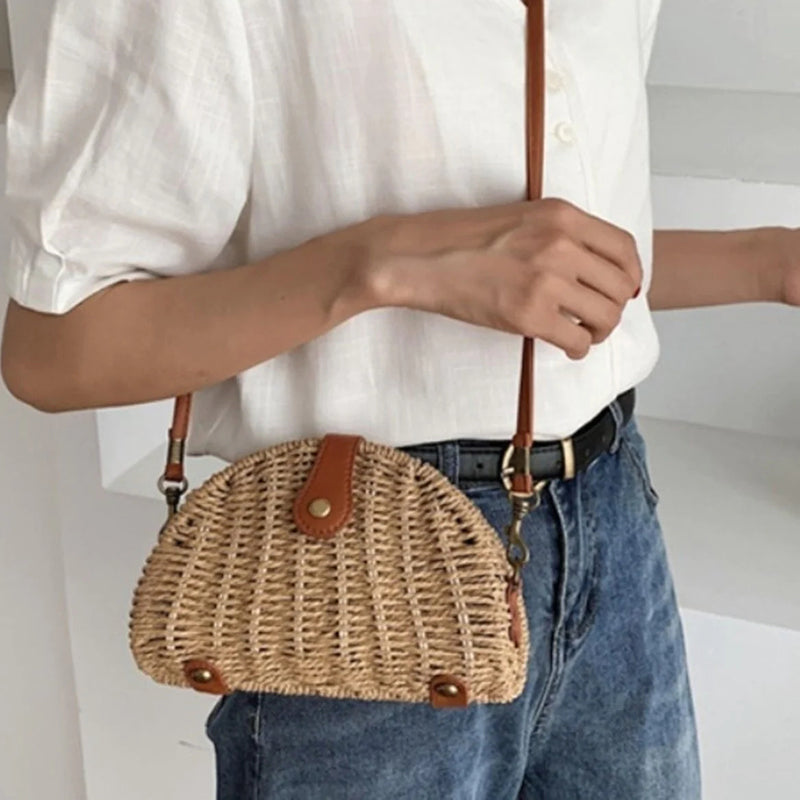Vintage Half-Round Straw Bag