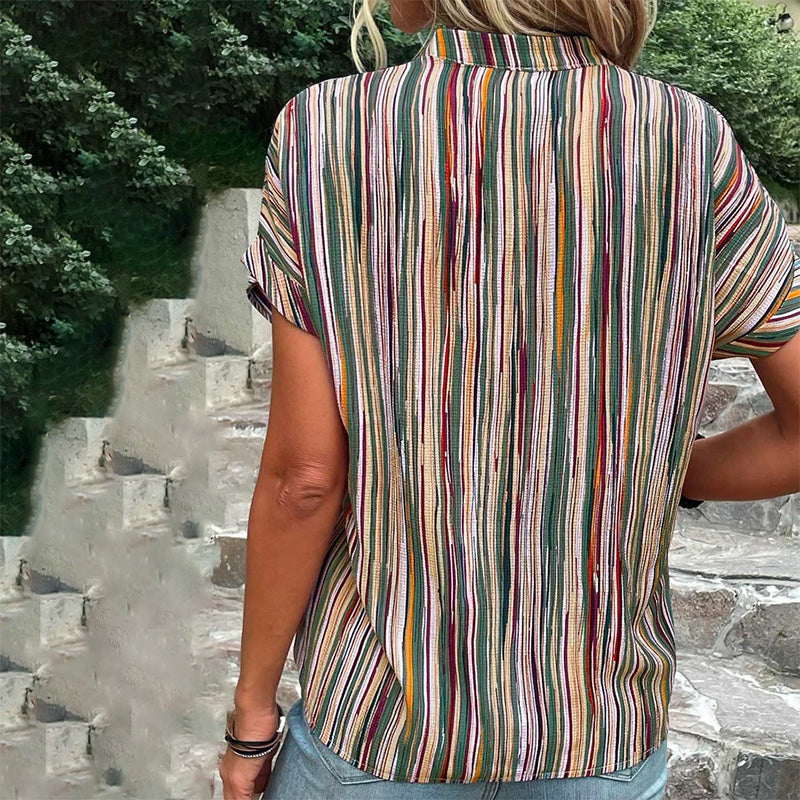 Vintage Casual Striped Blouse