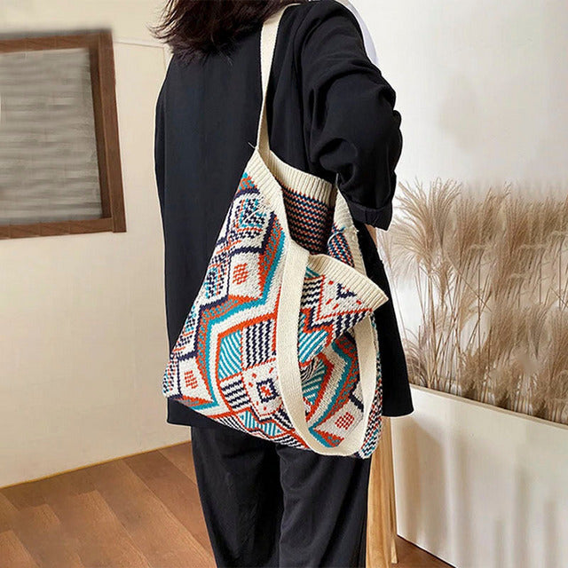 Casual Geometric Knit Bag