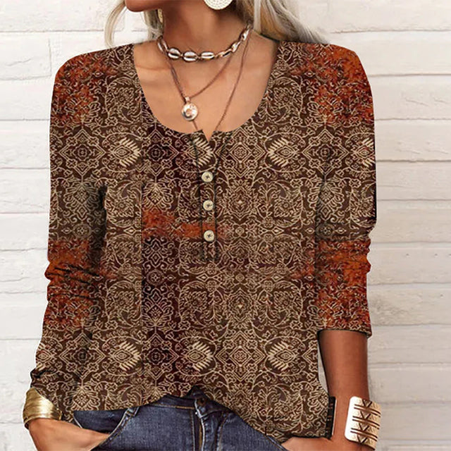 Vintage Ethnic Style Printed Blouse