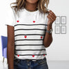 Heart Print Striped T-Shirt