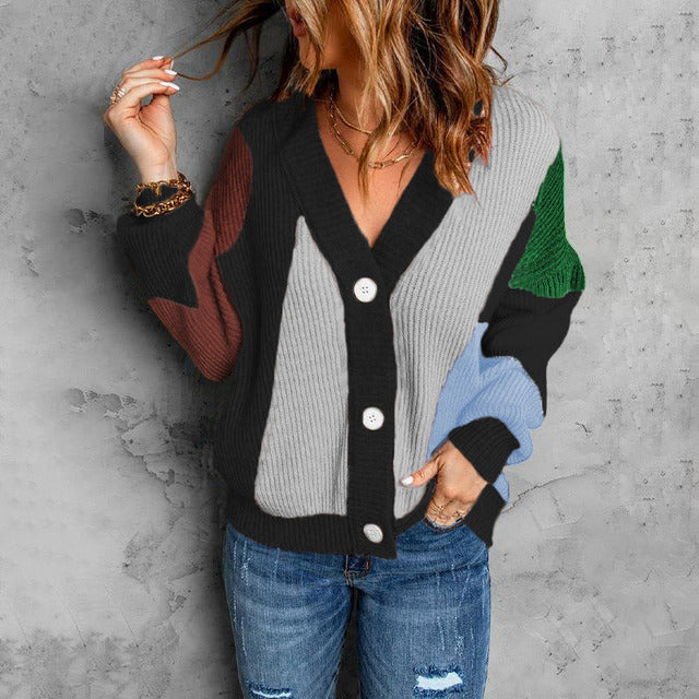 Contrast Color Knitted Cardigan