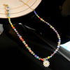 Colorful Beaded And Daisy Pendant Necklace