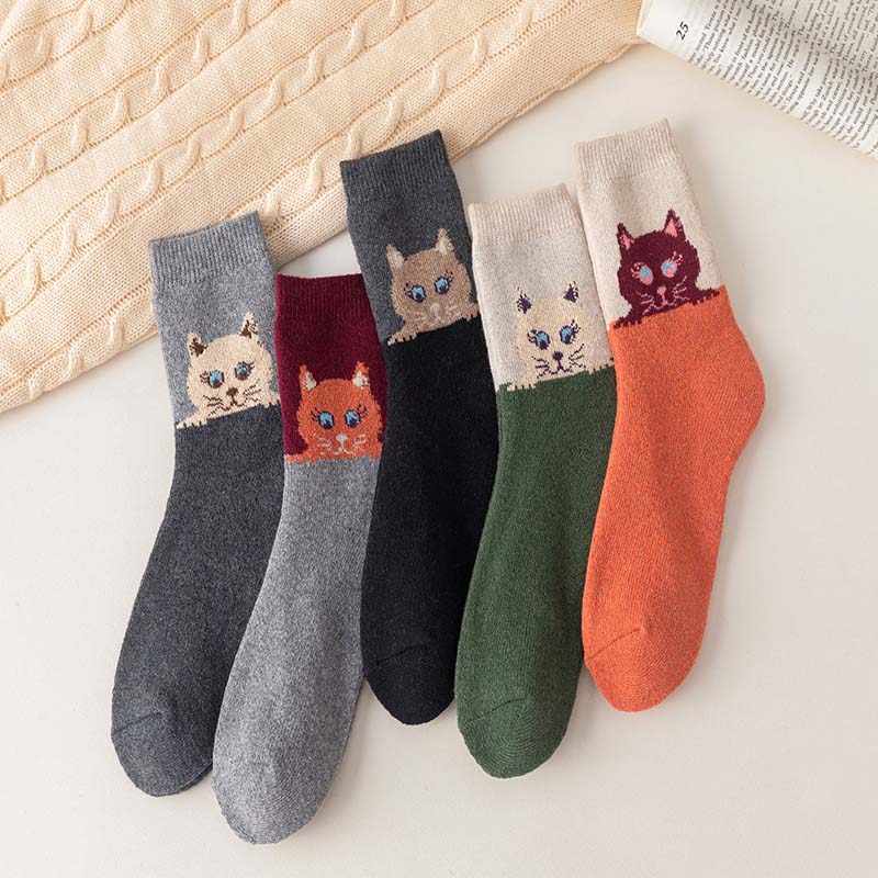 Pack Of 5 Pairs Of Cat Print Socks