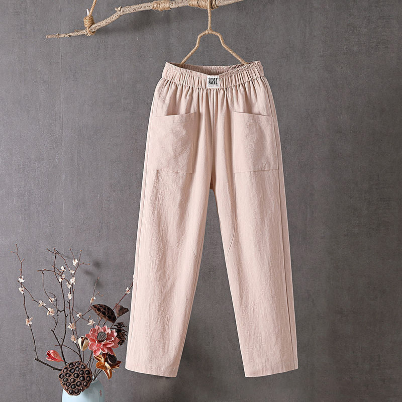 【Cotton And Linen】Solid Color Casual Trousers