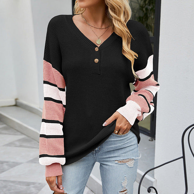Striped Patchwork Knit Sweater