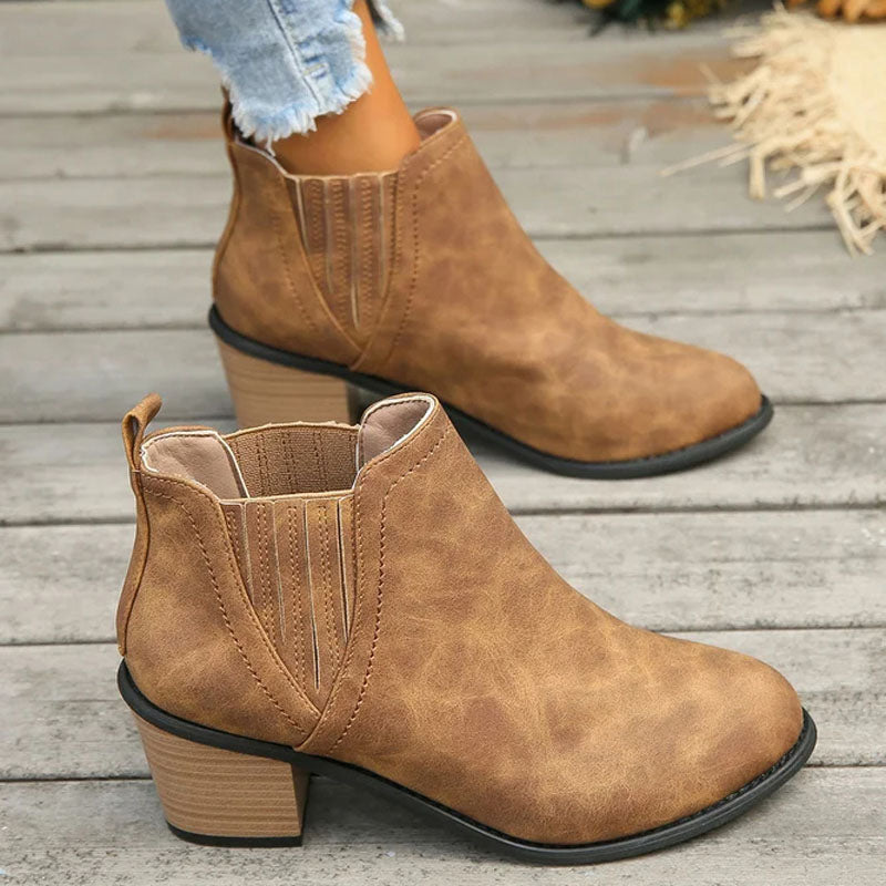 Vintage Chunky Heel Ankle Boots